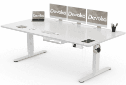 Devoko Höhenverstellbarer Schreibtisch 200x80cm mit Typ-C Ladeanschluss, Mobiler Elektrisch Computertisch mit Kabel Management Tray und 3-Funktions-Memory, Weiß