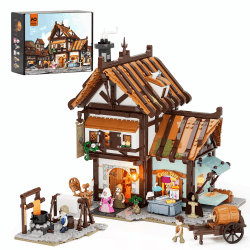 FUNWHOLE Mittelalterliche Schneiderwerkstatt Leuchtendes Bauset - Modulares Sammlerstück für Erwachsene & Jugendliche, 1994 Teile - Heimdekoration, Stressabbau