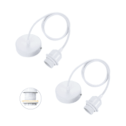 Linkind 2er Lampenfassung mit Befestigungsring, 100cm Lampenaufhängung Lampenschirm frei wählbar Schnurpendel mit E27 Fassung, Hängelampe für Restaurant, Weiß