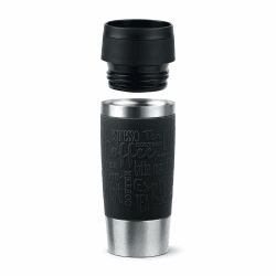 Emsa N20202 Travel Mug Classic Isolierbecher 0,36 Liter | neuer Komfort-Schraubverschluss | Edelstahl | 4h heiß und 8h kalt | 100% dicht | spülmaschinenfest | 360°-Trinköffnung | Schwarz