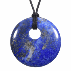 Morella Damen-Halskette 80 cm mit rundem Edelstein Anhänger im Samtbeutel Lapislazuli