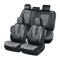 Coverado Sitzbezüge Auto Vorne und Hinten 5 Stück - Leder Autositzbezüge mit Lendenwirbelstütze, Universell Auto-Schonbezüge Set Fit für die meisten Autos SUV PKW, Limousinen und LKW B-8859