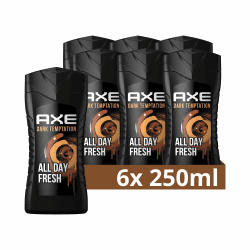 Axe 3-in-1 Duschgel & Shampoo Dark Temptation für ganztägige Frische, unwiderstehlichen Duft und eine angenehme Dusche dermatologisch getestet 6x 250 ml