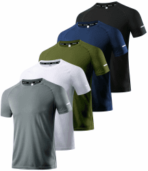 Boyzn 1, 3 or 5er Pack Sport Tshirts Herren Kurzarm T-Shirts Funktionsshirt Laufshirt Schnelltrocknend Atmungsaktive Sport Shirt Sommer Fitnessshirt Trainingsshirt für Running Workout Bodybuilding XL 5er-pack-schwarz/Navy/Grün/Weiß/Dunkelgrau