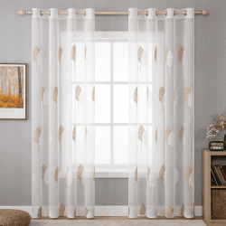 MIULEE Schöne Wohnzimmer Gardinen mit Braun/Weiß Blätter Muster 140x245 cm, Vorhang Herbst Schlafzimmer Vorhänge Modern, 2er Set Ösen Vorhang Transparent Fenster Vorhänge Wohnzimmer