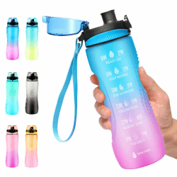 Binudum Trinkflasche Motivations Wasserflasche mit Zeitmarkierung, Sport Tritan BPA freie auslaufsichere Wasserflasche für Jugendliche, Erwachsene, Fitnessstudio (Blau Violett, 25oz/750ml)