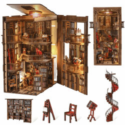 MiniCity Book Nook Kit, DIY Miniatur Puppenhaus Booknook Kit, 3D Holz Puzzle Buchstütze Bücherregal einfügen Dekor mit LED-Licht für Jugendliche und Erwachsene (Abbey Library)