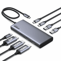 UGREEN Revodok Pro 308 Triple Display Docking Station USB C Hub 2HDMI DP(4K@60Hz max.), 10Gbps 4*USB Ports(2*USB A & 2*USB C), PD 100W, Kompatibel mit Zenbook, MateBook usw.