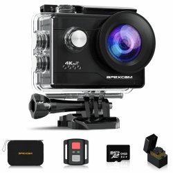 Apexcam M80Air mit 64G Karte Action Cam 4K30FPS 20MP WiFi Sportskamera Unterwasserkamera 40m Wasserdicht 170 ° Weitwinkel 2.4G Fernbedienung 2x1050mAh Akkus mit Zubehör-Set