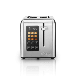 Ufesa Digital Future Toaster Edelstahl mit 2 Scheiben, 950W Leistung, 9 Bräunungsgrad für Brot und Bagel, Touchscreen, Auftaufunktion, Inox-bildschirm