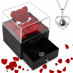 Gohytal Ewige Rose Box, Eternal Rose mit Herz Halskette und Bär Geschenk für Sie, Damen Halskette, Frauen Kette Geschenk für Frauen Mama Freundin Zum Geburtstag, Valentinstag, Hochzeit, Jubiläum