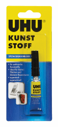 UHU Spezialsekundenkleber Kunststoff, Glasklarer Einkomponenten-Klebstoff für Kunststoffe, Tube, 3 g