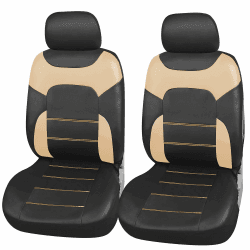 Upgrade4cars Auto-Sitzbezüge Vordersitze Beige Schwarz | Kunst-leder Schonbezüge Set Universal | Auto-Zubehör Innenraum Sitzschoner