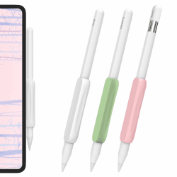 AHASTYLE 3 Stück Apple Pencil Griff Silikon Halter Ergonomisch Hülle Zubehör Grip Kompatibel mit Apple Pencil Pro, Apple Pencil2. Generation und Apple Pencil USB-C (Weiß+Grün+Rosa)