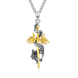 Drachen Halskette Männer 925 Sterling Silber Drache Schwert Halskette Drachen Tier Anhänger Schmuck Geschenke für Vatertagsgeschenk Damen Herren
