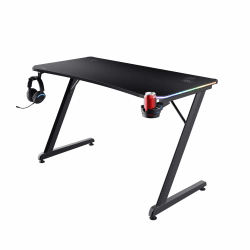 Trust Gaming GXT 709 Luminus RGB Gaming Tisch mit LED Beleuchtung, 10 Modi, USB-Betrieb, Gaming Schreibtisch mit Headset und Getränkehalter, Computertisch 120 x 60 für Büro, Gamer - Schwarz