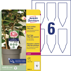 AVERY Zweckform T3006-10 wetterfeste Steckschilder 60 Stück (128x47mm auf A4, beidseitig bedruckbare Pflanzenschilder, reißfest, strapazierfähig, Gartenschilder, Pflanzenbeschilderung) Folie, weiß