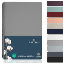 BARBONS Spannbettlaken 140x200cm - 100% Baumwolle Spannbetttuch Oeko-TEX Zertifiziert Bettlaken Jersey Bettwaren und Bettbezug für Boxspringbett und Dicke Matratzen bis 25 cm - Hellgrau 140 x 200
