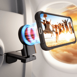 Flugzeug Handyhalterung für MagSafe–Klealook 4-in-1 Verstellbarer Handy ständer für Reisen, 360° Drehbare Schreibtisch Handyhalter Flugzeug mit iPhone,Android,Flugzeug,Küche,Büro-Magnetisch Schwarz