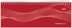 Zettler - Tisch-Querkalender 2025 rot, 29,7x10,5cm, Bürokalender mit 112 Seiten, Monatsübersicht, Notizbereich, Mondphasen, Jahresübersicht, Ringbindung und internationales Kalendarium