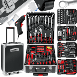 MASKO® Werkzeugkoffer 1299-teilig gefüllt | Werkzeugset im Aluminiumkoffer | Werkzeugkasten mit Rollen | Werkzeugkiste Haushalt, Haus, Hobby, KFZ | Trolley-Funktion | Profi Werkzeugwagen Handwerkzeug