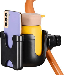 supregear Universal Getränkehalter und Handyhalter, 360 Grad Drehung, 2-in-1 Eltern Becherhalter Wasserflaschenhalter Handyhalter für Kinderwagen Walker Fahrrad, Schwarz und Werkzeugfrei