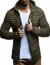 Leif Nelson Strickjacke Herren mit Kapuze & Reissverschluss - Strick Sweatjacke Männer Cardigan für Winter Baumwolle 3XL Khaki