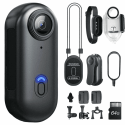 SHPTDJTIC 4K-Körperkamera, Daumengröße, tragbare Kamera mit 360° drehbarem Clip und Magnetclip, 120 Minuten für Aufnahme, Vorlesung, Reisen, Spaziergänge mit Haustieren und Outdoor-Aktivitäten (64 G)