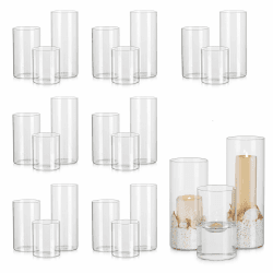 Glasseam Kerzenständer Stumpenkerzen Schwimmkerzen Dekoration, Zylinder Kerzenhalter Glas 24 Stueck für Hochzeit Tischdeko, Glaszylinder für Kerzen Deko Wohnzimmer, Modern Große Vase für Pampasgras