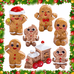 YGCHEN Lebkuchenmann Dekoration Weihnachtsfiguren Harz Weihnachten Tortendeko Mini Lebkuchenfiguren Weihnachtsdeko Lebkuchenmann Figur Ornament Kuchen Dekoration Weihnachts Spielzeug 7 Stück