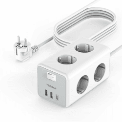 TESSAN 6 Fach Mehrfachsteckdose mit USB C, Verlängerungskabel 5M Verteilersteckdose, Steckdosenleiste mit 3 USB, 9 in 1 Steckerleiste mit Schalter, Steckdosenwürfel Wandmontage, Mehrfachstecker 3600W