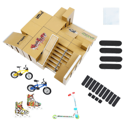 IOUGDSEC Skate Park Kit Fingerspielzeug Skate Park Kit Rampe Teile für Finger Skateboard Fingerboard Rampe Skate Park Kit Teiltraining Requisiten mit 4 Finger Skateboard 2 Finger Fahrräder