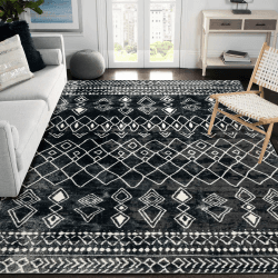 Carvapet Läufer Teppich 150x210cm rutschfest Lang Küchenteppich Waschbar Teppichläufer Weiche Mikrofaser Geometrisch Flächenteppich Laufteppich(Schwarz)