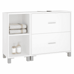 eSituro Waschbeckenunterschrank weiß, Badezimmerschrank mit 2 Schubladen Seitenschrank, Badezimmer Unterschrank Waschbecken, Waschtischunterschrank freistehend, 90x60x30 cm