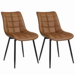 WOLTU Esszimmerstühle 2er Set Küchenstuhl Polsterstuhl Wohnzimmerstuhl Sessel mit Rückenlehne, Sitzfläche aus Kunstleder, Metallbeine, Antiklederoptik, Hellbraun BH207hbr-2