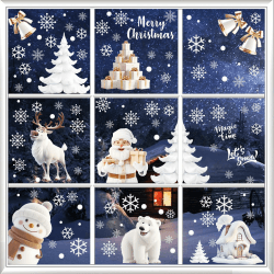Hianjoo 9 Blätter Fensterbilder Weihnachten Selbstklebend, Schneeflocken Fenster Aufkleber für Weihnachtsdeko, Fenstersticker Weihnachten Wiederverwendbar für Winter Fenster Deko