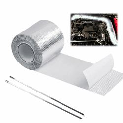 Hitzeschutzband Auspuff Auspuffbandage, Auspuffband mit 2pcs Kabelbinder Hitzeschutz Auspuff Bandage 500 cm x 5 cm Hitzeschutzschlauch für Auto Motorrad Fächerkrümmer Krümmerband, 1 Stück, Silber