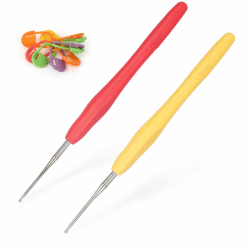 Coopay Häkelnadel 1,25 mm und 1,5 mm, 2 Stück Kleine Häkelnadel für Spitzen und Feines Häkeln, Spitze Häkelnadeln mit Weichem Griff, Feine Häkelnadeln Ergonomisch TPR Griff Häkelnadeln 1,25 1,5 mm