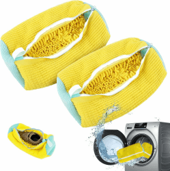Schuhwaschbeutel Waschmaschine Schuhwaschbeutel, Wiederverwendbarer Waschbeutel, Netzschuhe Wäschesack für Sneaker Wiederverwendbarer Sneaker Waschbeutel für Alle Schuharten Und -Größen (Gelb2PCS)