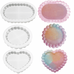 WYAHYQ 3Stück Silikonform Tablett Untersetzer Silikonform für Epoxidharz Oval Rund Herz Silikonformen Gießformen