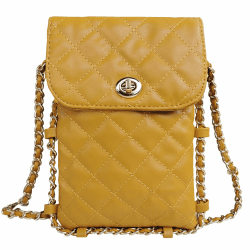Larswon Handy-Umhängetasche, gesteppte Taschen, Handy-Geldbörse, weiche Kette, Crossbody-Tasche, Handy-Geldbörse für Damen Gelb