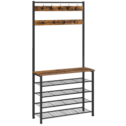 HOOBRO Garderobenständer, Schuhregal mit Garderobe, Kleiderständer mit Schuhablage, Schuhschrank mit 5 Ebenen, für Flur, Dunkelbraun EBF80MT01G2