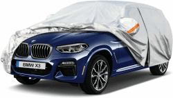 Kayme Autoplane Wasserdicht Atmungsaktiv für BMW X3 (2010-2024), 6 Schichten Vollgarage Autoabdeckung für Regen Sonne Staub Schutz Verkratzt, Autoabdeckung mit Reflektierenden Streifen. Passend für BMW X3(2010-2024) Silber