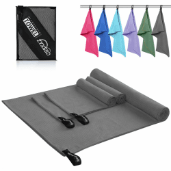 ZYXBBD Microfaser Handtücher 3er Set (160x80cm Groß Badetuch +2 Stück 80x40cm Klein Handtuch) Kompakt & Schnelltrocknend Leicht Gestreiftes Strandtuch Badetuch für Fitness,Sauna,Strand,Reise, Grau