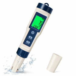 PH Messgerät, 5 in 1 Digital Wasserqualität Tester, TDS EC Salzgehalt Temperatur pH Tester, Wasserqualitätsprüfgerät Hochpräzises, pH Meter für Trinkwasser Schwimmbäder Aquarien Laboratorien