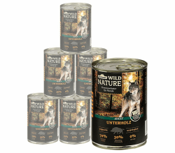 Dehner Wild Nature Hundefutter Unterholz, Nassfutter getreidefrei / zuckerfrei, für ausgewachsene Hunde, Rind / Wildschwein / Lamm, 6 x 400 g Dose (2.4 kg)