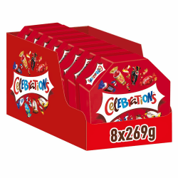 Celebrations Vollmilchschokoladen-Geschenkbox mit Mini-Schokoriegeln (Maltesers, Galaxy, Snickers & mehr) 8 x 269 g