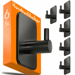 4smile Handtuchhalter ohne Bohren - 6 Stück schwarze Handtuchhaken Bad Edelstahl rostfrei als praktische Klebehaken - Hochwertige Haken selbstklebend, Wandhaken, klassisches Design