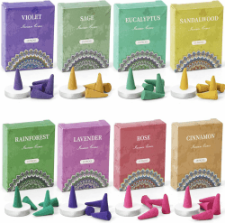 LA BELLEFÉE Räucherkegel Set,120st, Gemischte Düfte Räucherkerze mit Räucherstäbchenhalter, Rose, Salbei, Lavendel, Veilchen, Zimt, Eukalyptus, Sandelholz, Regenwald