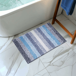 JEMIDI Badvorleger aus 100% Baumwolle - Flauschige Badematte blau weiß - 80 x 50cm - Duschvorleger Badezimmer Teppich - Badeteppich Badematte waschbar - Badmatte rutschfest